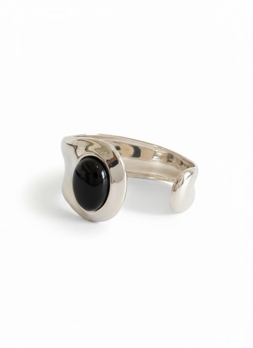 Modern Black Onyx Statement Cuff