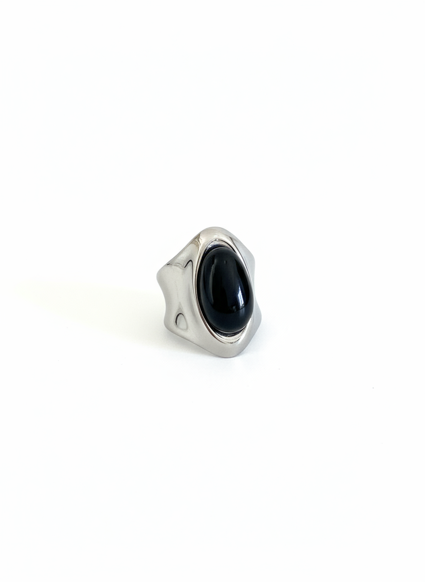Modern Black Onyx Statement Ring