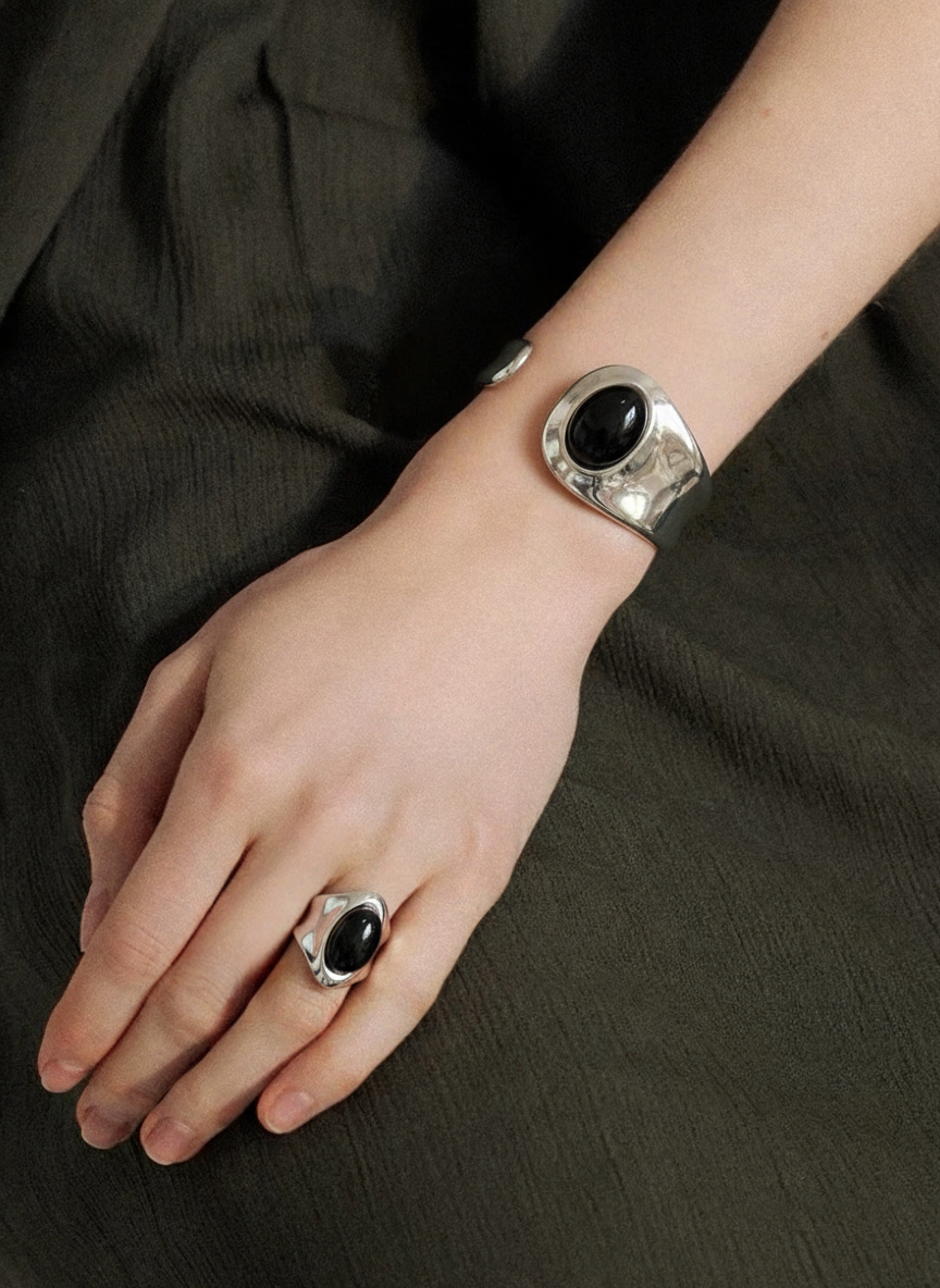 Modern Black Onyx Statement Ring