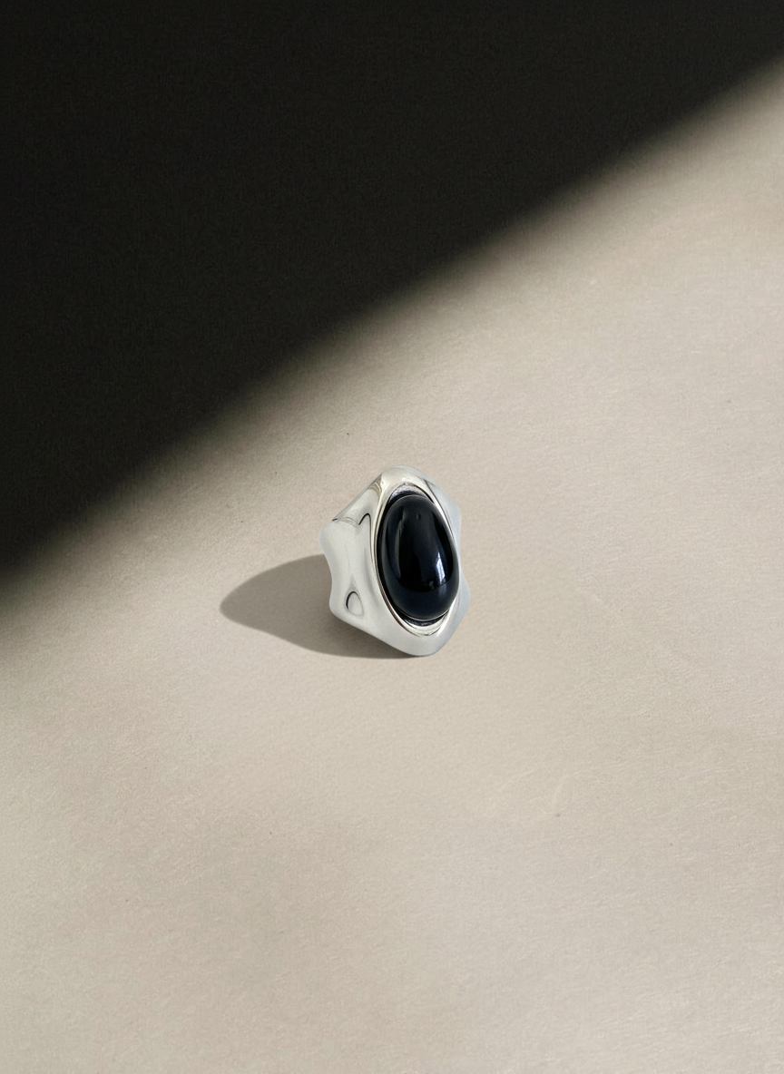 Modern Black Onyx Statement Ring