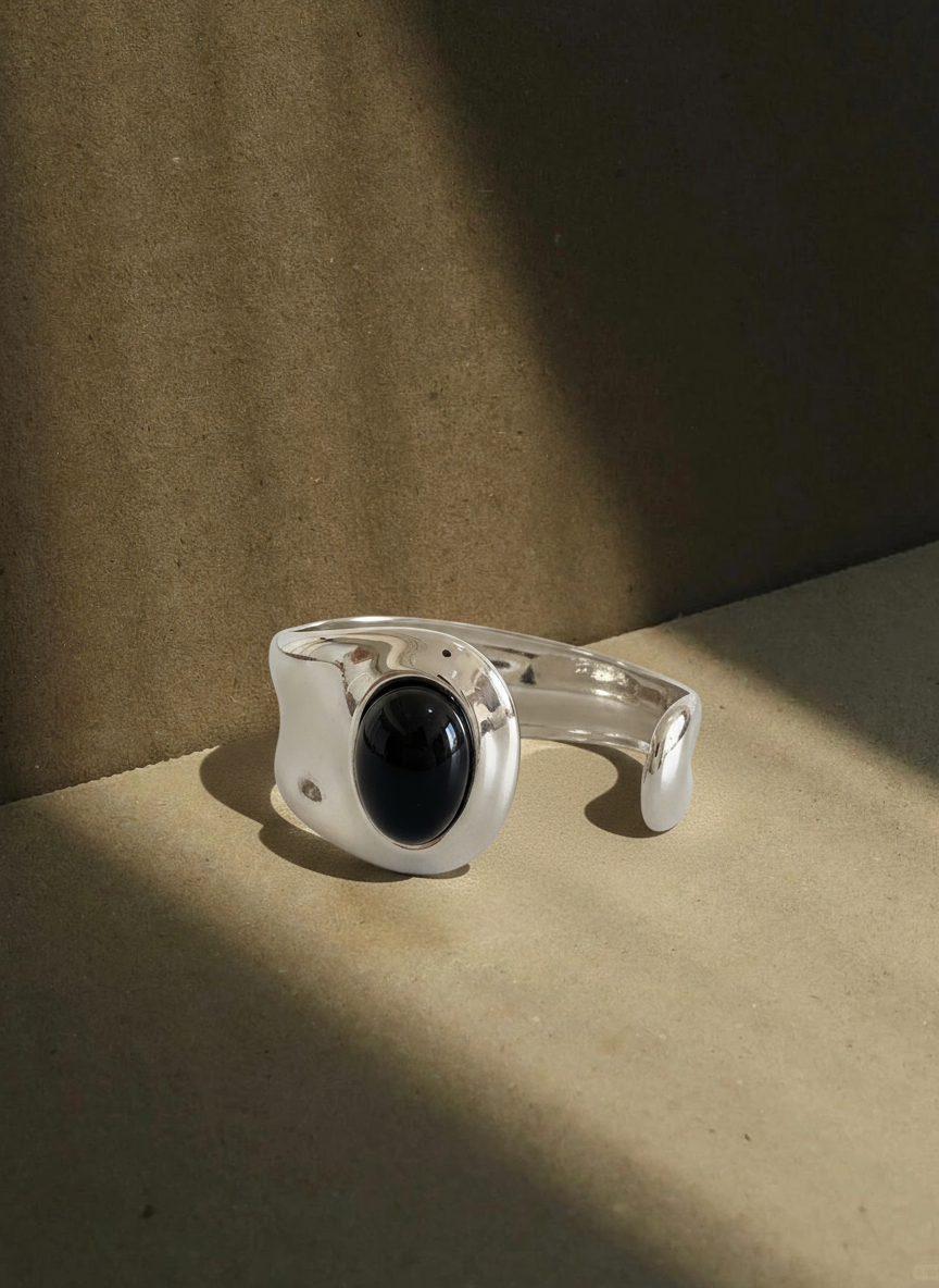 Modern Black Onyx Statement Cuff