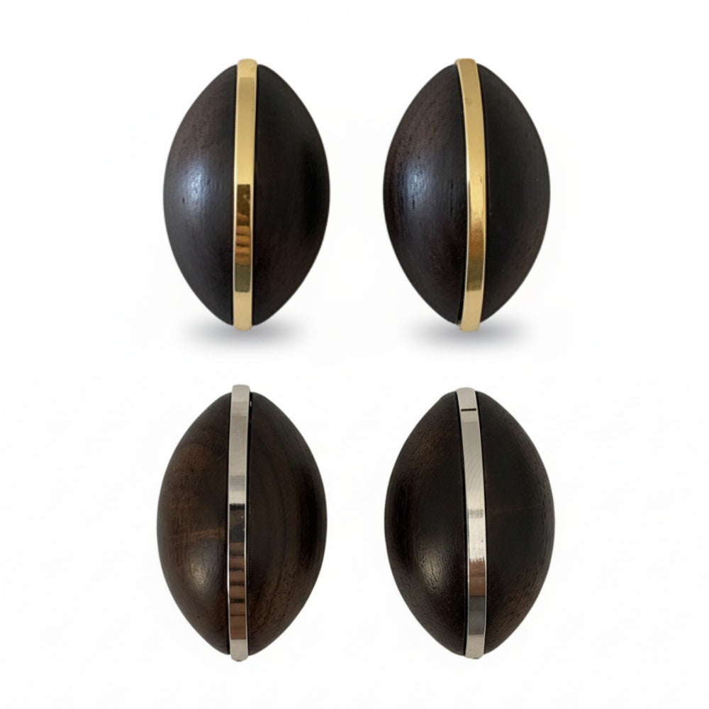Metal  oval wood earring
