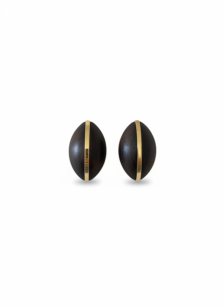 Metal  oval wood earring