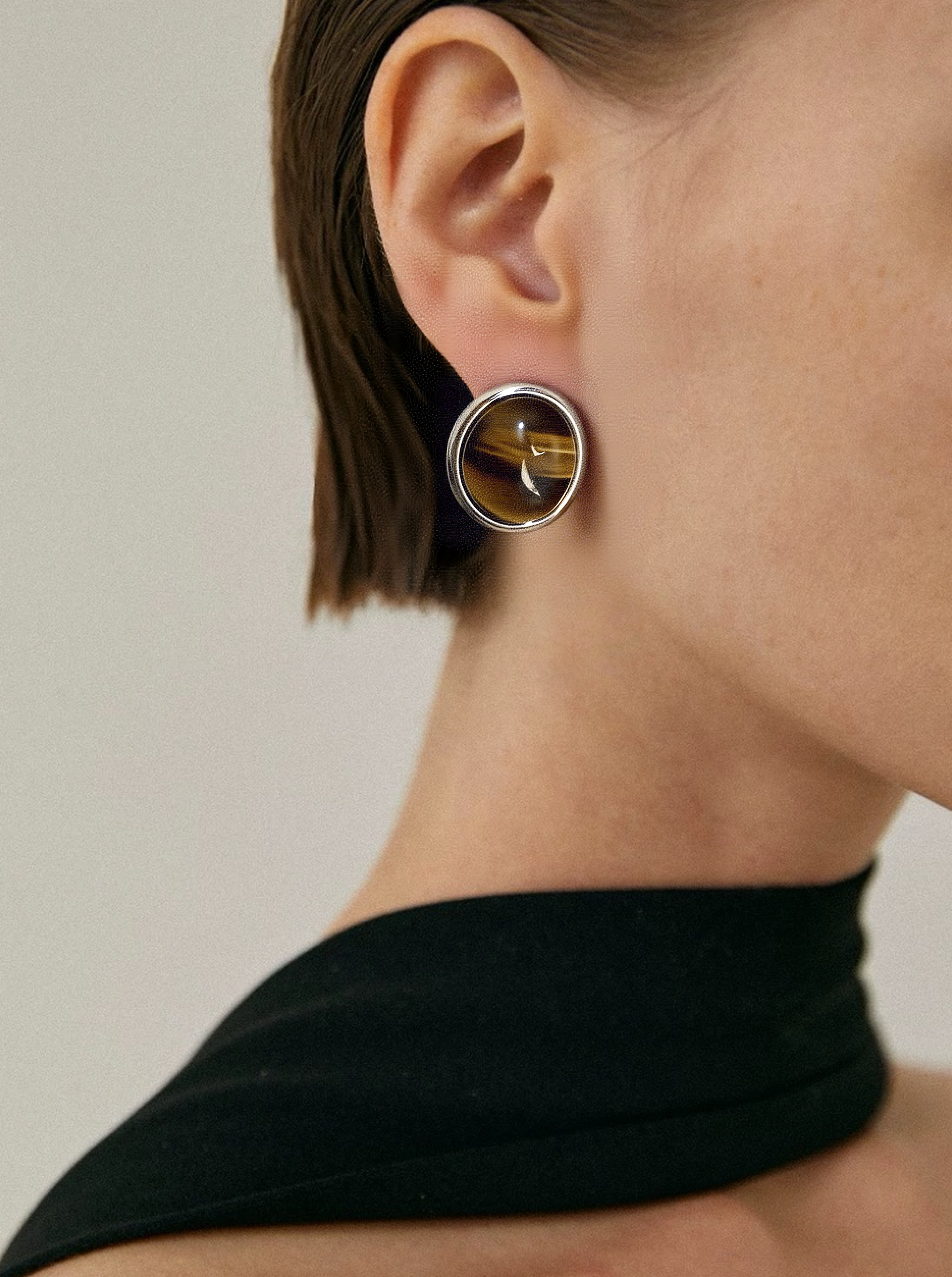 tiger's eye Earrings and mother-of-pearl earring