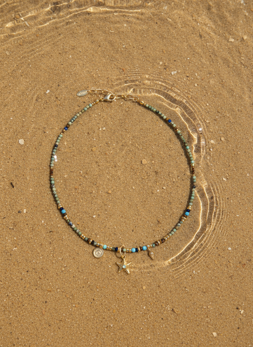 Handmade Natural Stone Bead Starfish Pendant Necklace