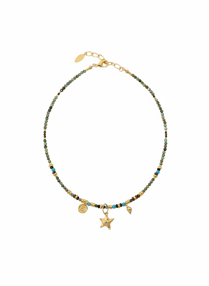 Handmade Natural Stone Bead Starfish Pendant Necklace