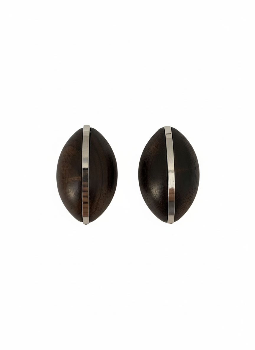 Metal  oval wood earring