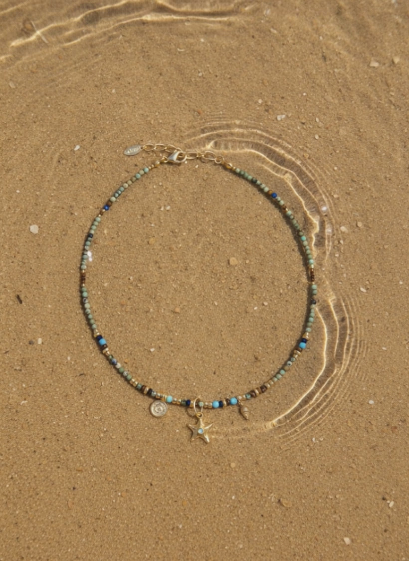 Handmade Natural Stone Bead Starfish Pendant Necklace